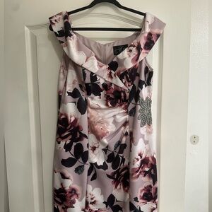 Alex Evenings One Shoulder Dress - Pink and Black Floral